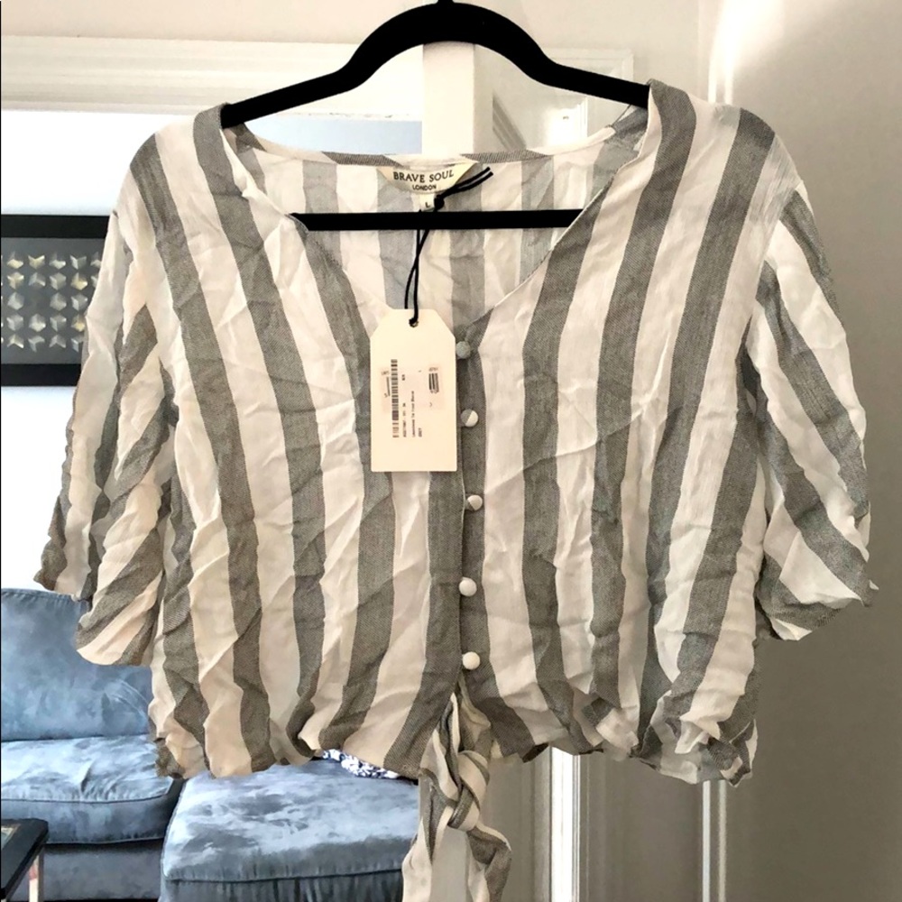 Brave Soul Laundered Tie Front Blouse